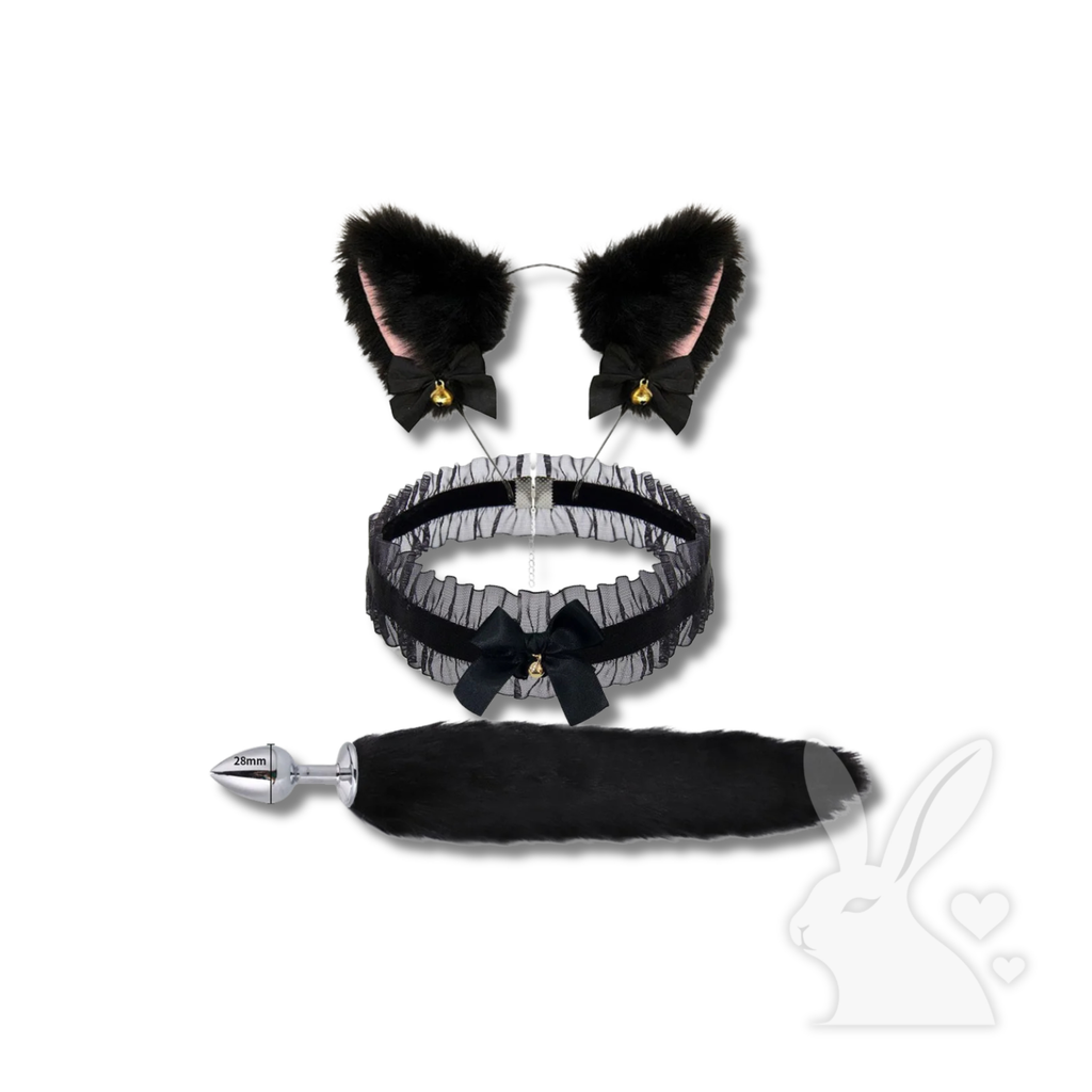Analinis kaištis su fetišo uodegėle ir katės ausytėmis poroms