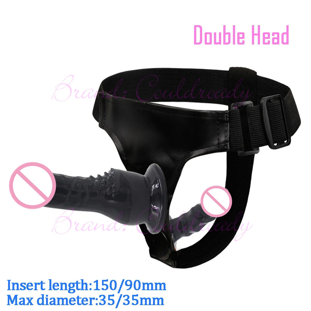 Dviejų galų strap-on dildo poroms su reguliuojamu diržu
