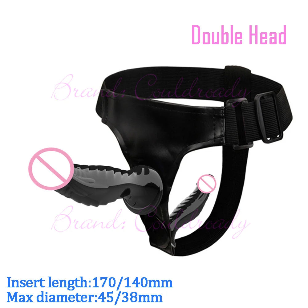 Dviejų galų strap-on dildo poroms su reguliuojamu diržu